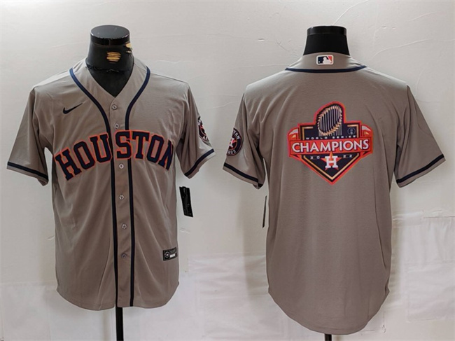 Men's Houston Astros Gray Team Big Logo With Patch Cool Base Stitched Baseball Jersey
